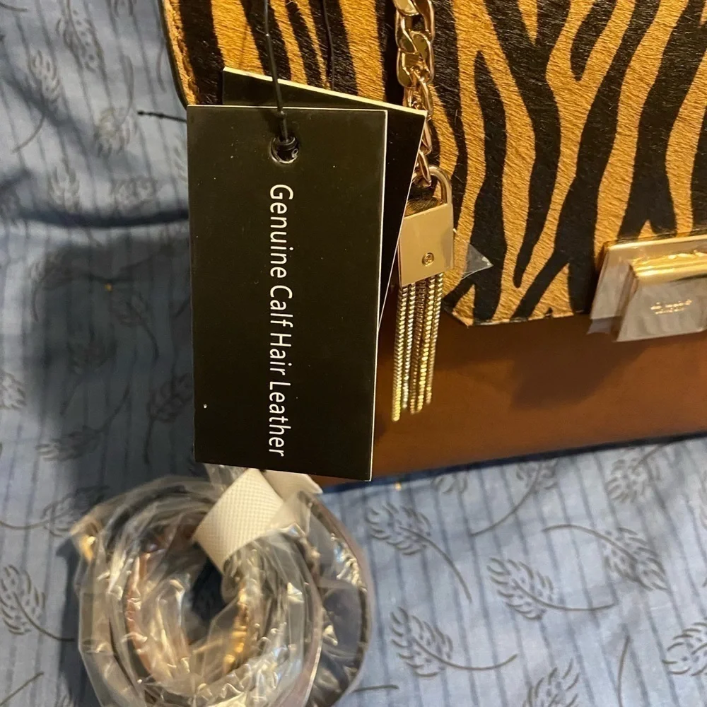 Dune London calf hair zebra stripe convertible clutch bag nwt